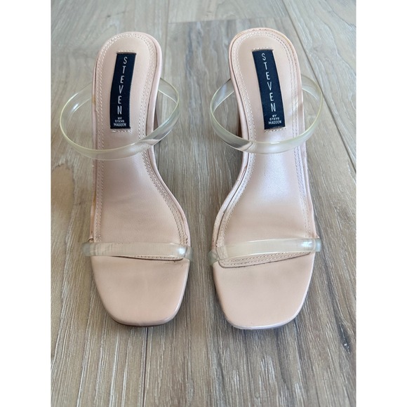 Steven By Steve Madden Shoes - Steven by Steve Madden Blush Nude Clear Strap Block Heel Sandals Square Toe 7.5